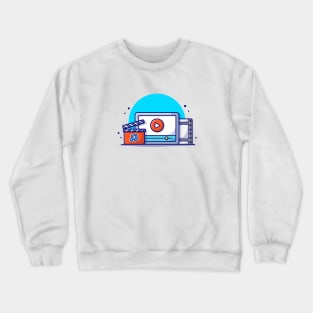 Streaming Music Video with Play Button and Note of Music Cartoon Vector Icon Illustration (2) Crewneck Sweatshirt